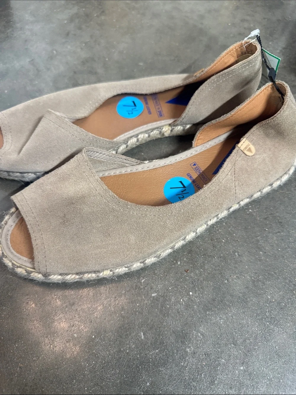 Verbenas Spain Gray Suede Espadrille Peep Toe Flats Women’s US 7.5 EU 38